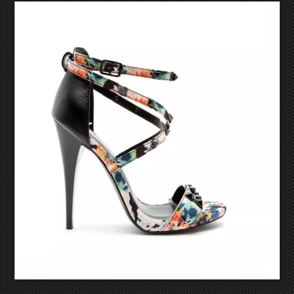 Qupid Greyson Black Multi Fabric Stiletto Heels - Picture 2 of 5